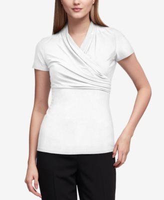 DKNY Petite Draped Surplice Blouse Black PXS