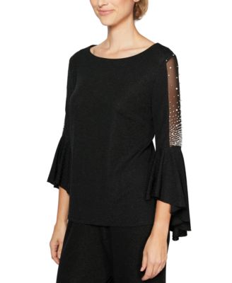 Alex Evenings Embellished Bell-Sleeve Top Black M