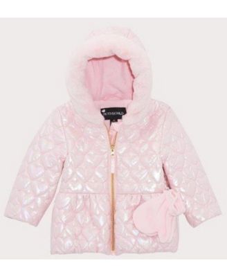 Rothschild Baby Girls Iridescent Quilted Peplum Jacket with Mittens