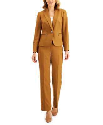 Le Suit Petite Tonal-Stripe Pantsuit size 12P. Dark Toffee