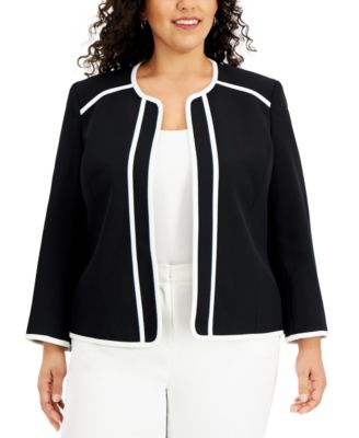 Kasper Plus Size Piped Open-Front Black Jacket-20W