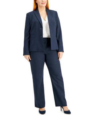 Le Suit Plus Size Two-Button Pantsuit navy 22W