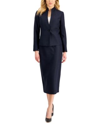 Le Suit One-Button Midi Skirt Suit Navy Blue
