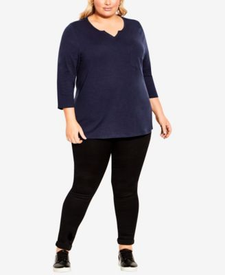 AVENUE Grande Taille Col Encoche Manches 3/4