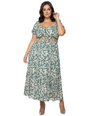 Black Tape Plus Size Printed Smocked Maxi Dress 2X