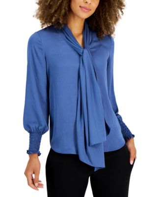 Anne Klein Chemisier à revers smocké pour femme