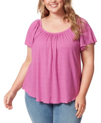 Jessica Simpson Women's Trendy Plus Size Autumn Flutter-Sleeve Top - Grape Leaf