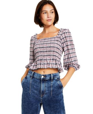 Haut à col carré froncé à carreaux Tommy Jeans pour femme