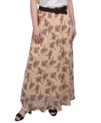 NY Collection Women's Petite Belted Chiffon lined Maxi Skirt, Orange PXL