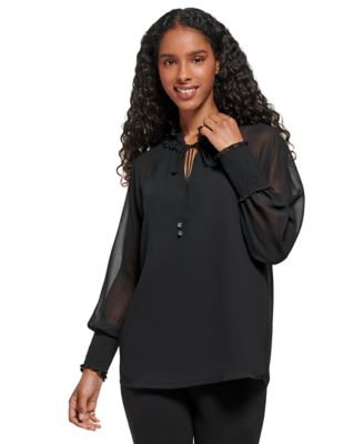 Calvin Klein - Robe en mousseline de soie à pois avec nœud sur le devant pour femme - Aubergine