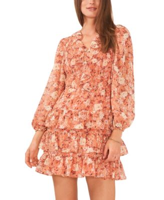 Chemisier à smocks et col en V pour femme Pêche