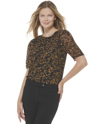 Calvin Klein T-shirt à manches courtes pour femme à imprimé floral Bl Noir