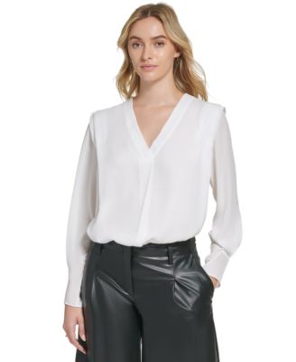 Calvin Klein T-shirt à manches longues et col en V pour femme