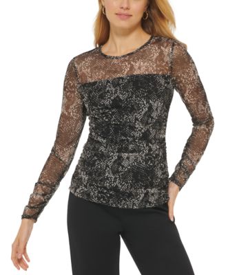 Pull en maille imprimé DKNY pour femme, long, multicolore cobalt profond