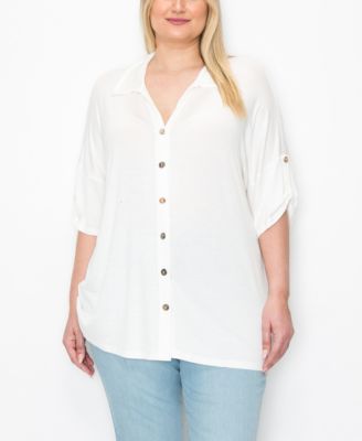 COIN 1804 Women's Plus Size Camp shirt Off White 2X