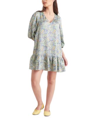 Ruban noir en satin léger, col en V, ourlet à volants