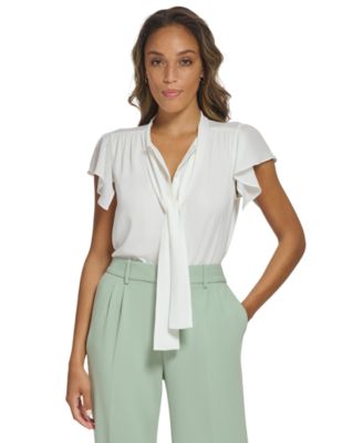 Cravate à volants et manches courtes pour femme Calvin Klein Crème