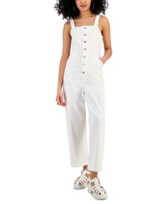 Tinseltown Juniors Sleeveless Button-Front Jumpsuit Overalls. White M