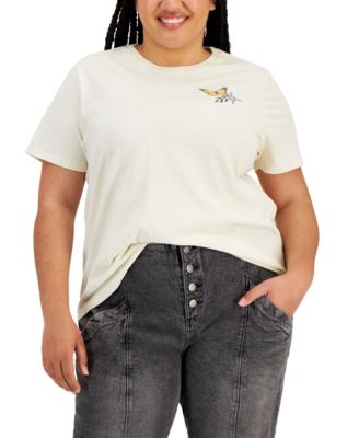 Rebellious One Trendy Plus Size Butterfly Short Sleeve T- Shirt Antique White 2X