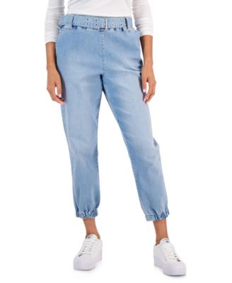 Tinseltown Juniors Pull-On Hi Rise Belted Jogger White XL