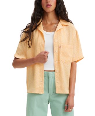 Levis Womens Aiden Short-Sleeve Shirt. button down. Evelyn Floral Almond Cream Small