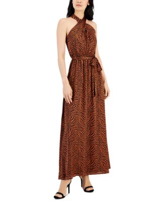 Robe licou à nouer à la taille pour femme Anne Klein ChâtaigneAnne