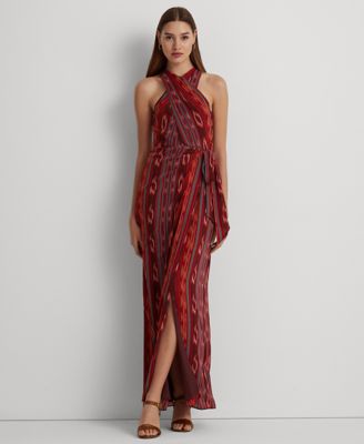 Robe en georgette à rayures géométriques pour femme de Lauren Ralph Lauren, fuchsia