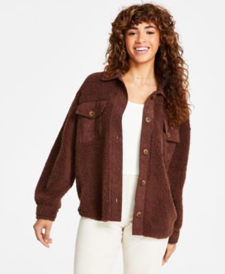 Hippie Rose Juniors Corduroy-Trim Button- Winter White Medium