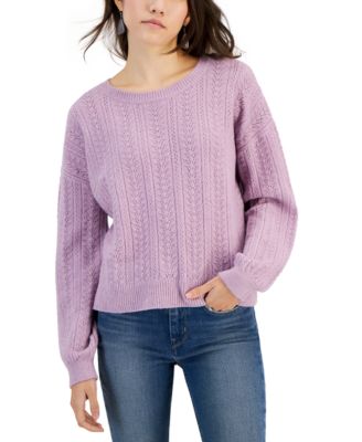 Hippie Rose Juniors Crewneck Pointelle-Knit sweater. Lilac Moon Medium