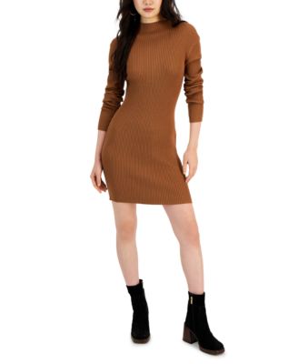 Hooked Up by IOT Juniors Rib-Knit Mock Neck Midi Dress. Teddy Brown Large