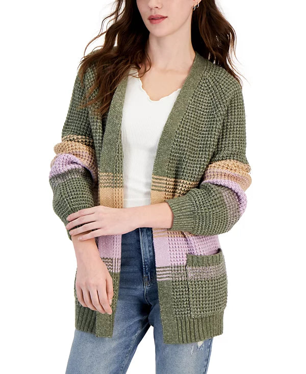 Freshman Juniors Ombre Striped Waffle- Berry Stripe Combo Medium