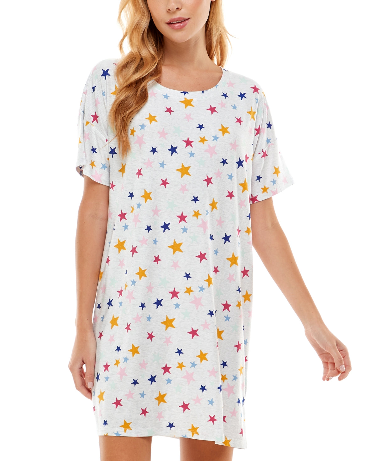 Roudelain (JACLYN) Womens Intimates Super-Soft Short Sleeve Sleep Shirt STARS Large