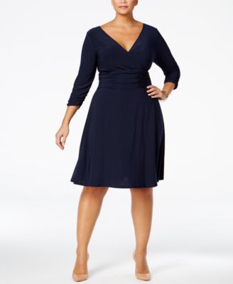 Robe trapèze froncée grande taille bleu marine 2X