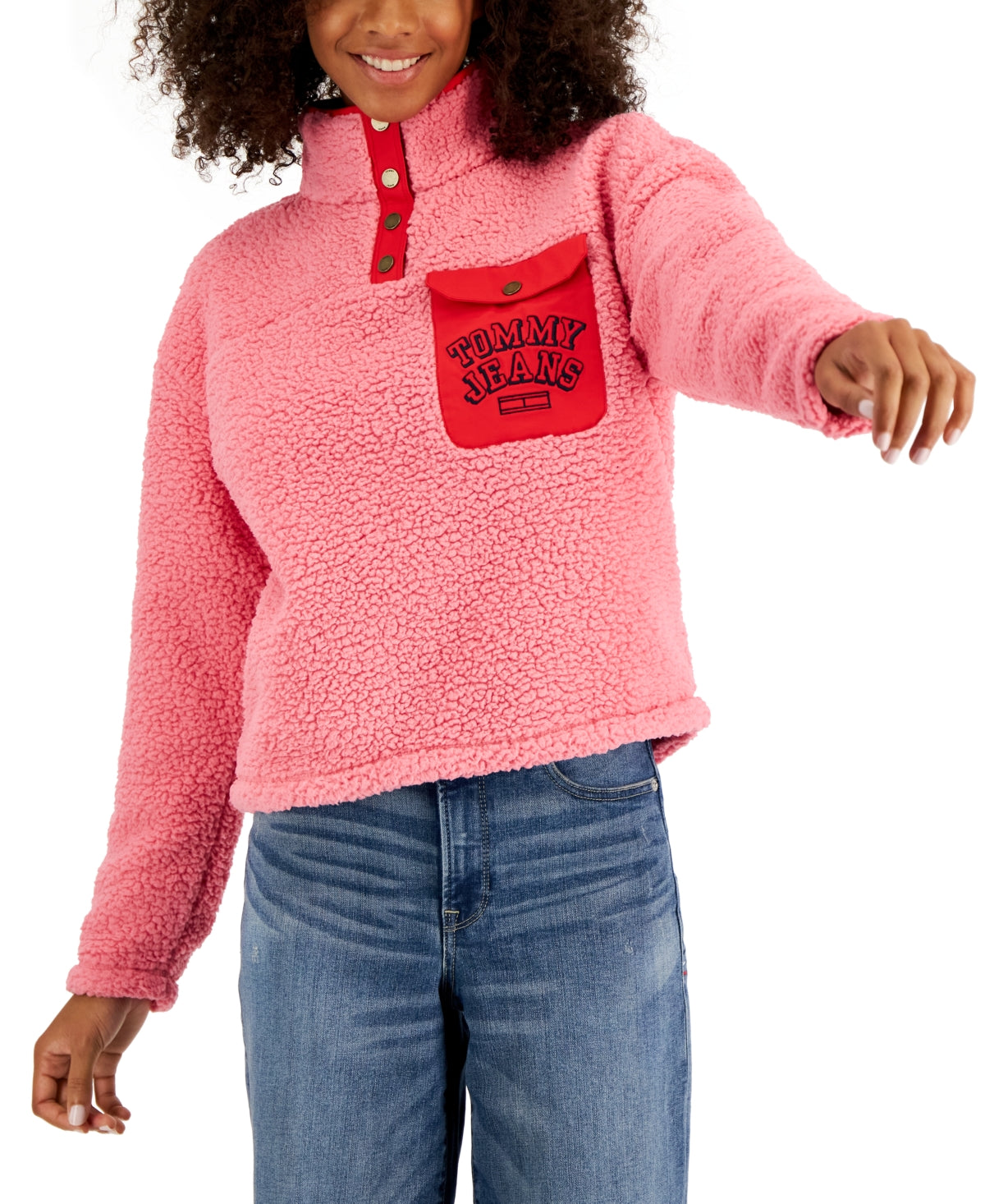 Veste en sherpa à boutons-pression pour femme Tommy Jeans