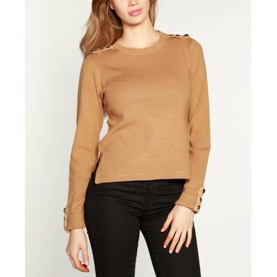 Belldini Black Label Petite Crew Neck Epaulette Sweater - Almond PS