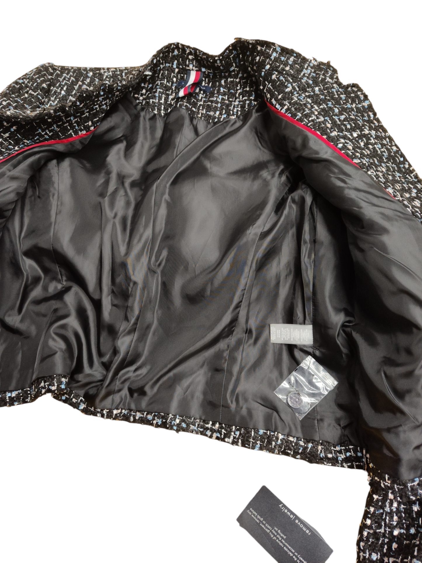 Tommy Hilfiger Womens Tweed Open-Front Coat Jacket Black 12