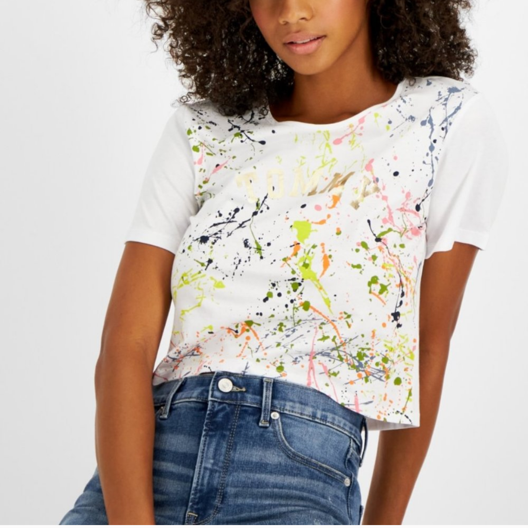 T-shirt à manches courtes et col ras du cou pour femme Tommy Jeans avec éclaboussures de peinture