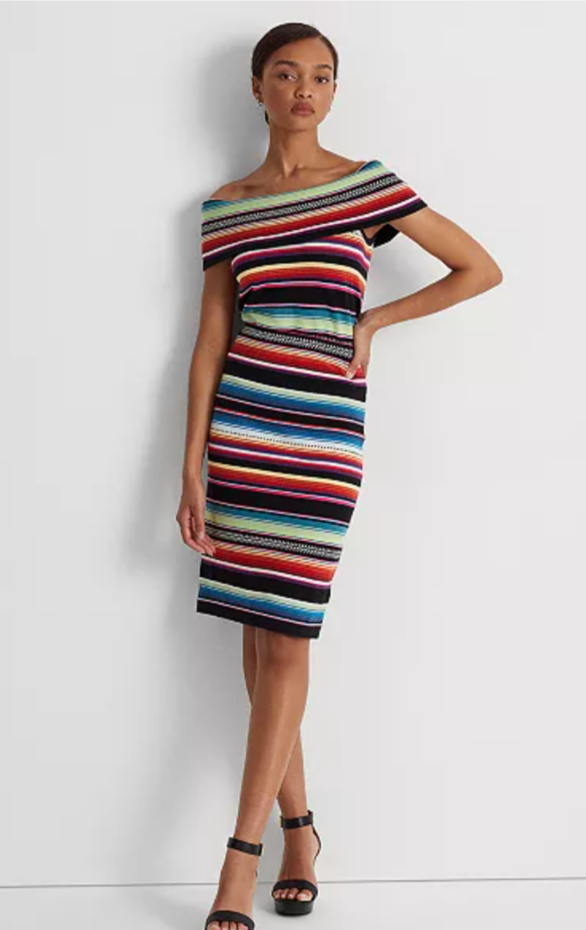 Jupe crayon rayée en lin mélangé pour femme