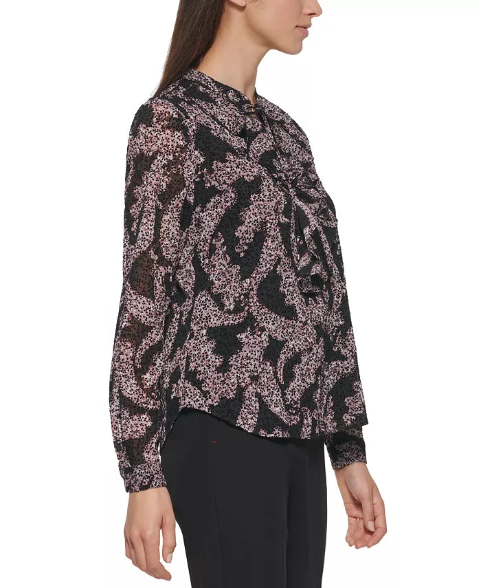 Chemisier à volants et col noué à imprimé cachemire Black Egret