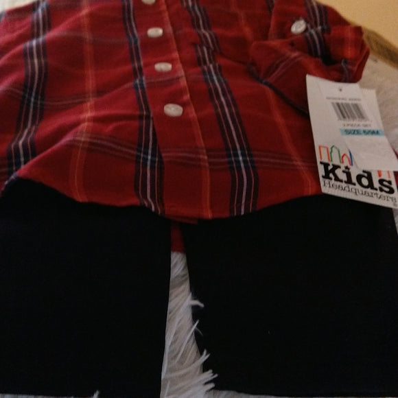 Kids Headquarters Baby Boys 2-Pc. Plaid Shirt Pant Set . Red Assorted 6-9 months