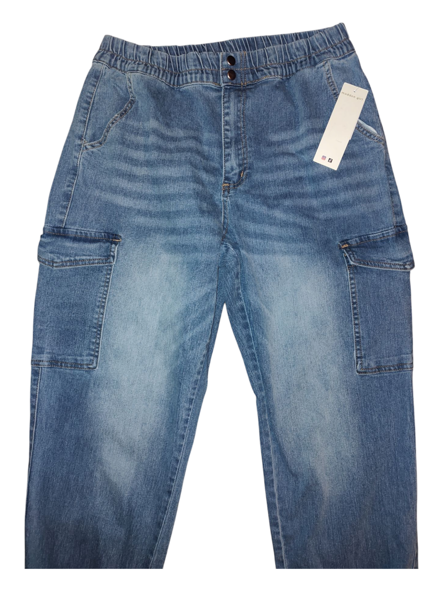 Madden Girl Juniors Cargo Jogger Jeans Light Wash Large