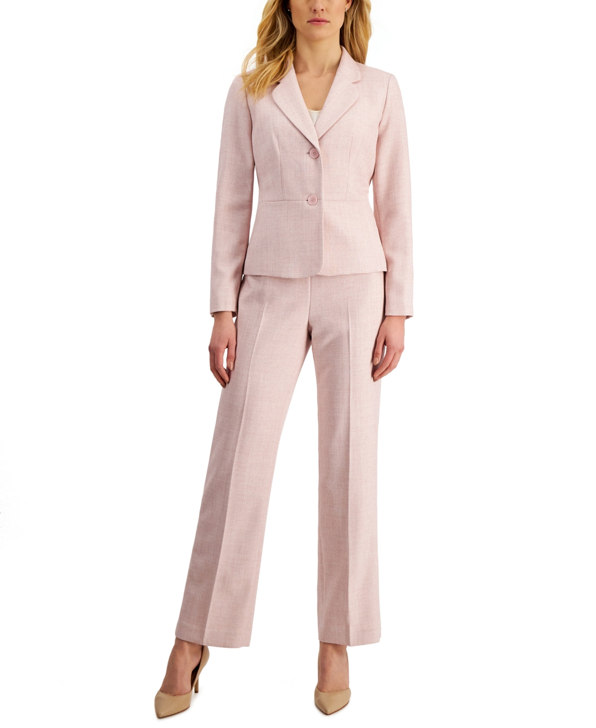 Le Suit Womens Herringbone 2 Piece Pant Suit, Blossom Pink- 6