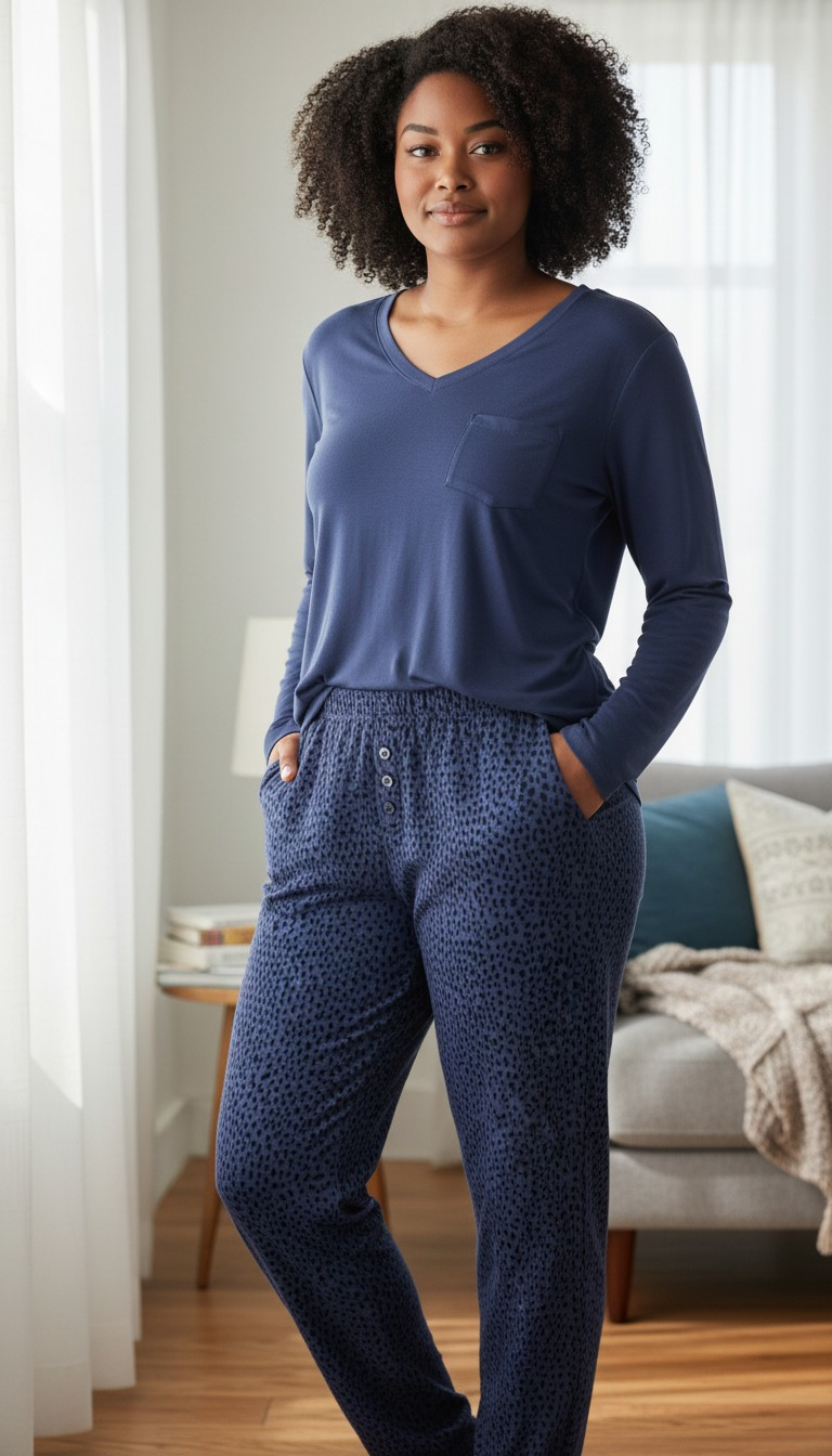 Alfani Womens Long-Sleeve Pocket Pajama V-Neck T-Shirt