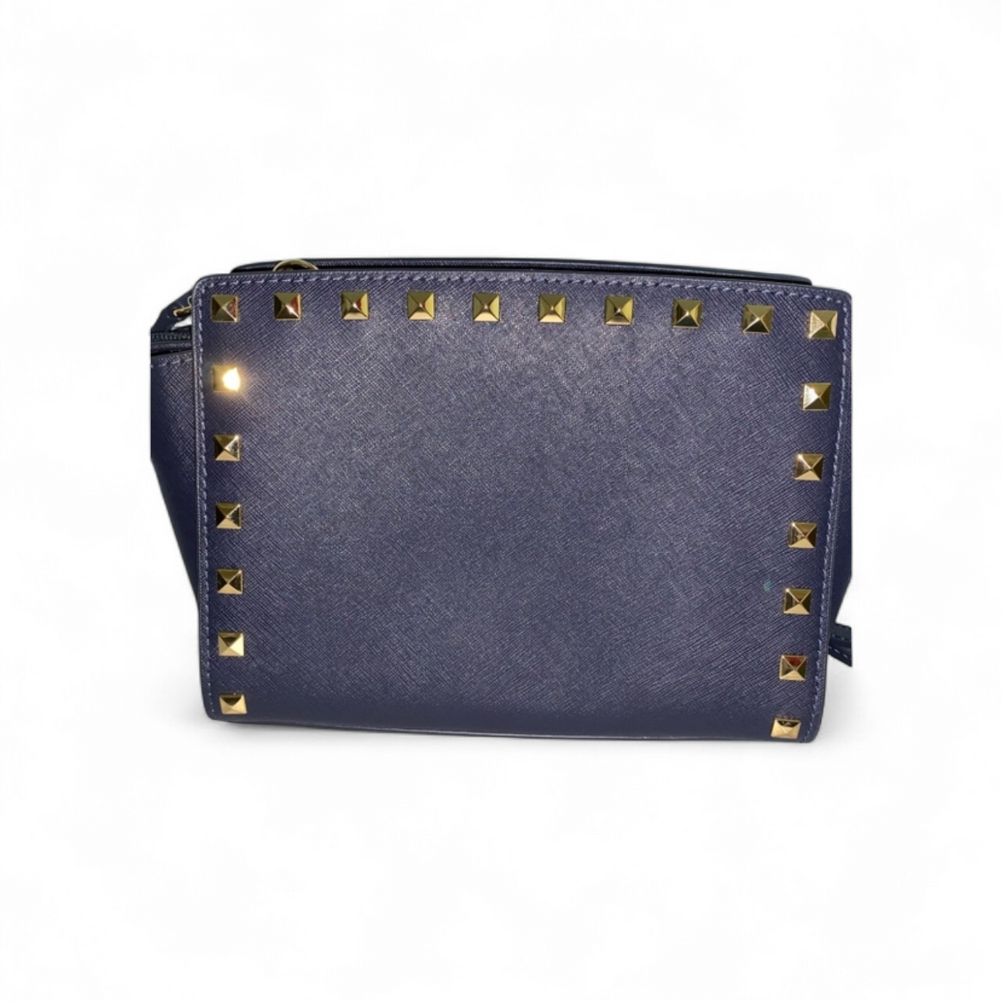 Michael MK kors Women's Navy Blue Selma messenger bag with gold studs accent.