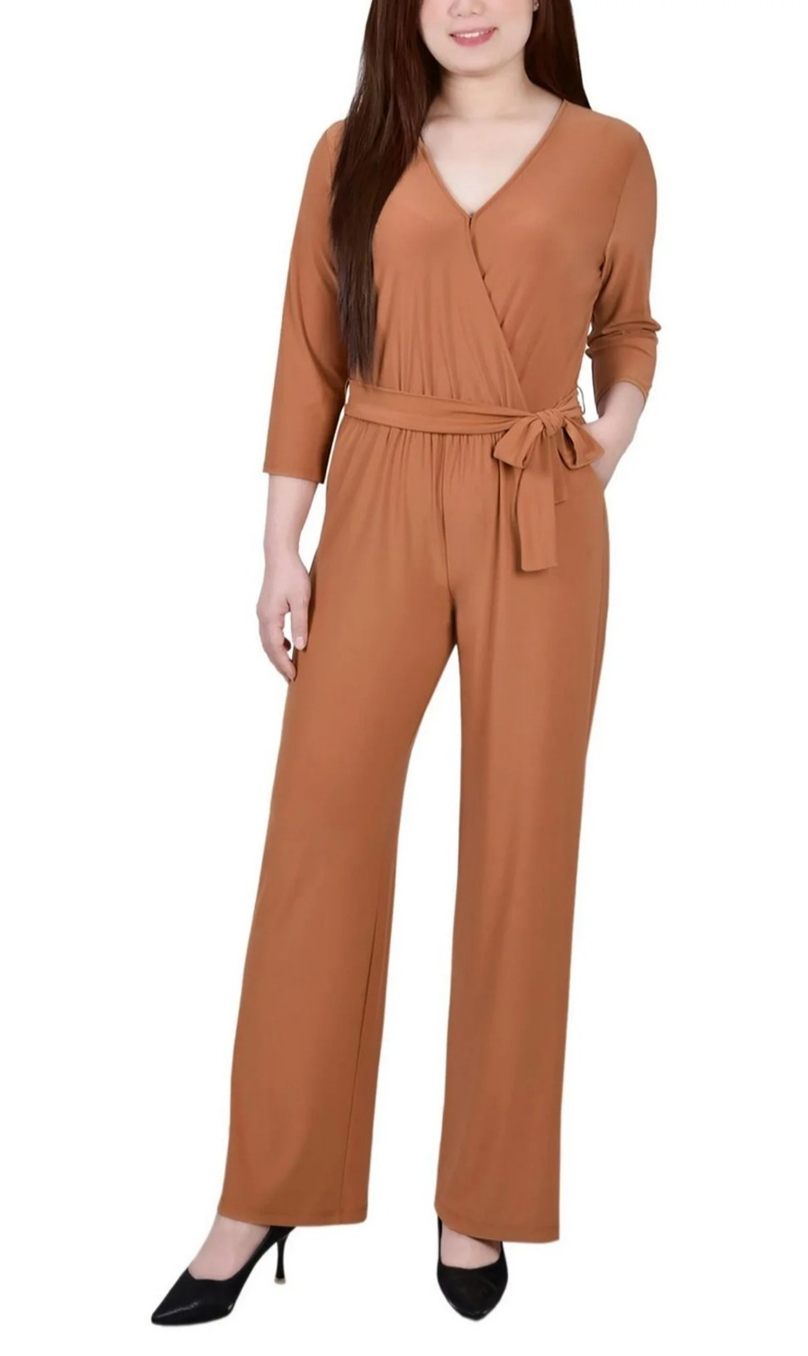NY Collection Petite Belted Jumpsuit