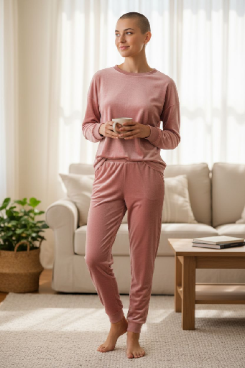 Jenni Women's Long-Sleeve Velvet Pajama Set medium pink