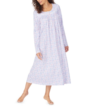 Eileen West White floral print Cotton Long Sleeve Long Gown. Large