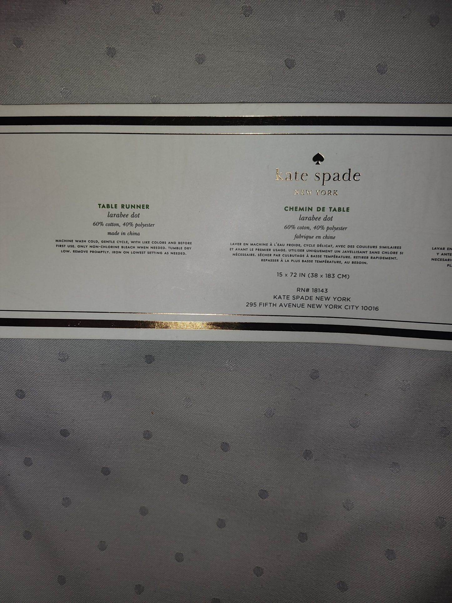 Kate Spade New York Larabee Dot Table Runner-Platinum-72 X 15 Inches