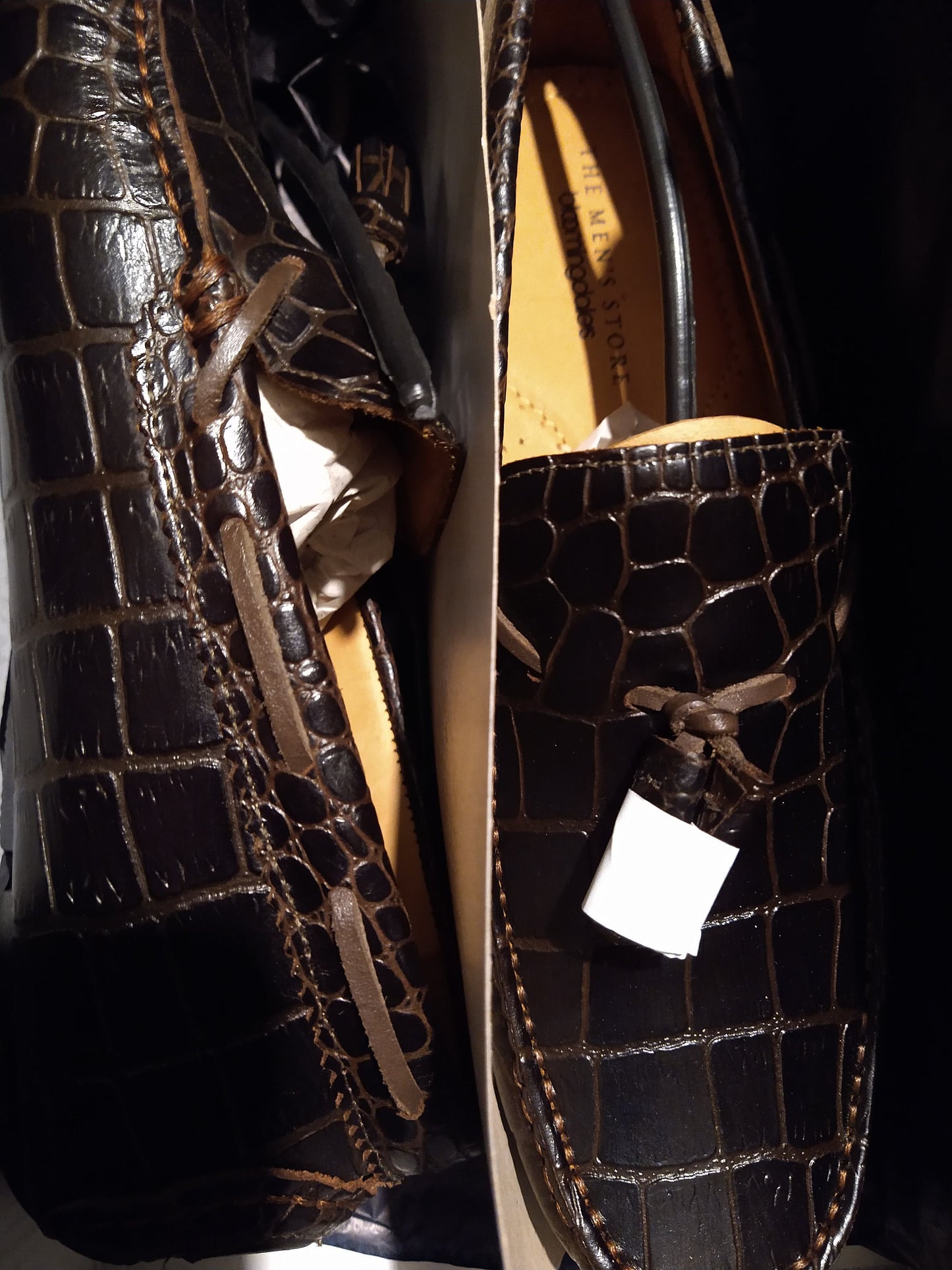 Mocassins à pampilles en cuir imprimé crocodile pour hommes
