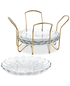 Martha Stewart Collection Set of 4 Appetizer Plates with Gold Caddy